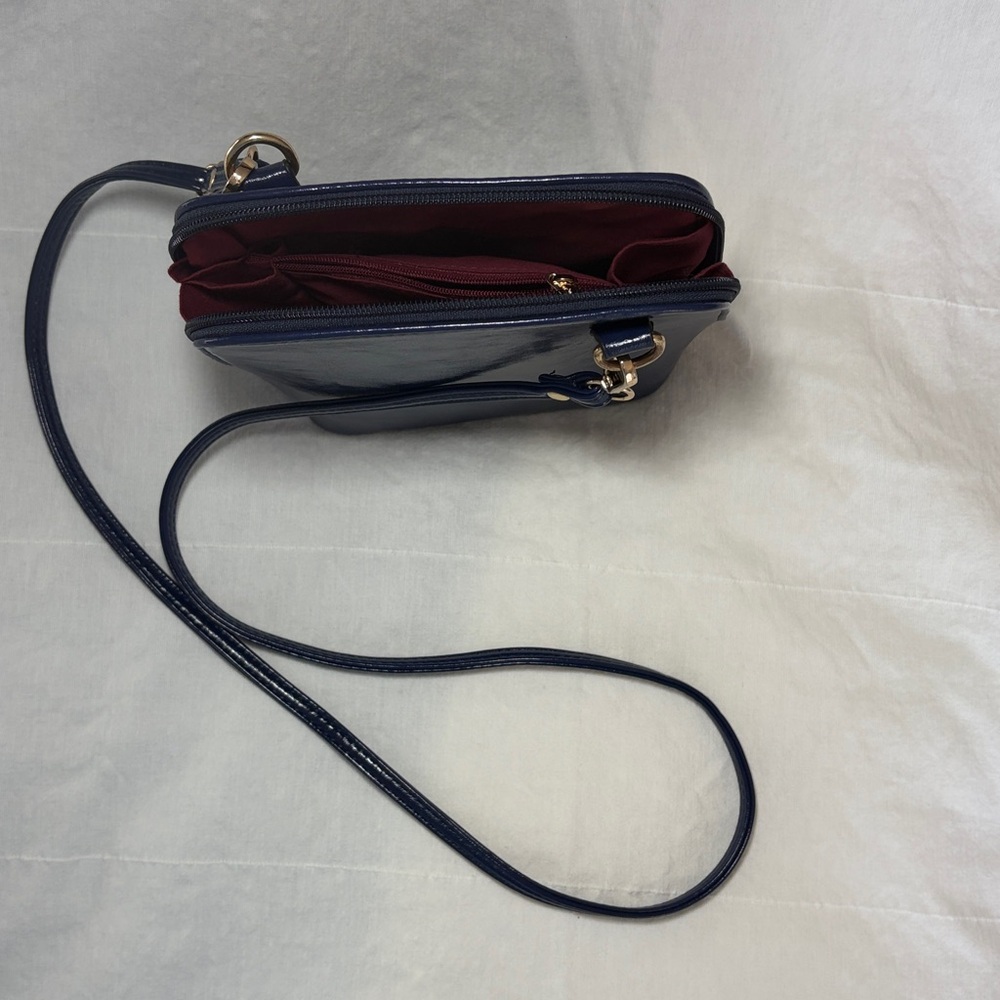 Navy Crossbody Shoulder Bag with Gold Hardware - Picture 3 of 3